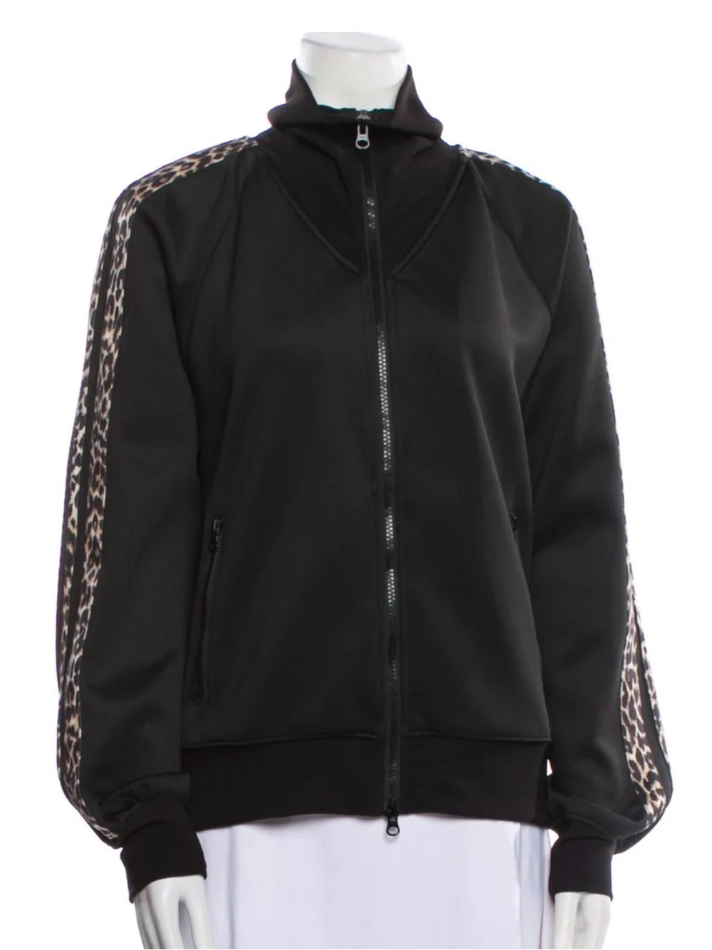 Pam & Gela Black Bomber Jacket with Leopard-Print Trim